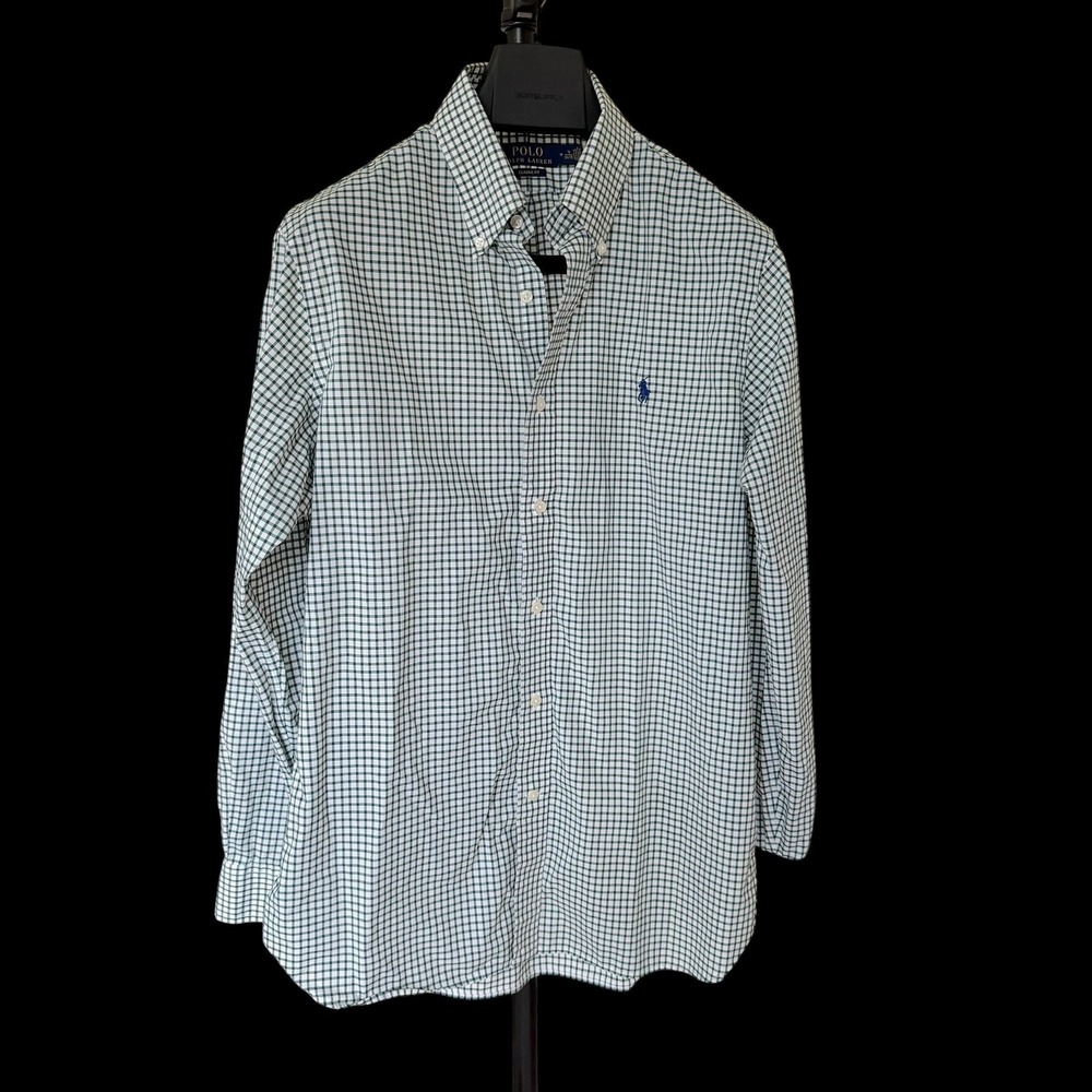 Polo Ralph Lauren Classic Fit Gingham Shirt Green White 16 34/35 Medium